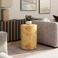 Table d’appoint colonne de 22, brun naturel chaud, placage de loupe de bois burl