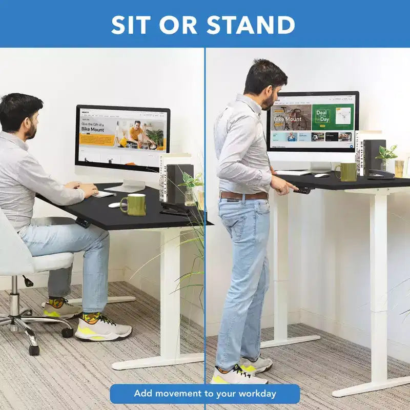 Bureau électrique réglable en hauteur à double moteur avec plateau de 55 et piètement blanc