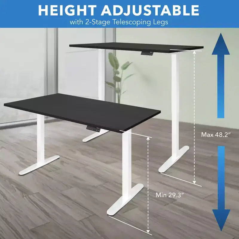 Bureau électrique réglable en hauteur à double moteur avec plateau de 55 et piètement blanc