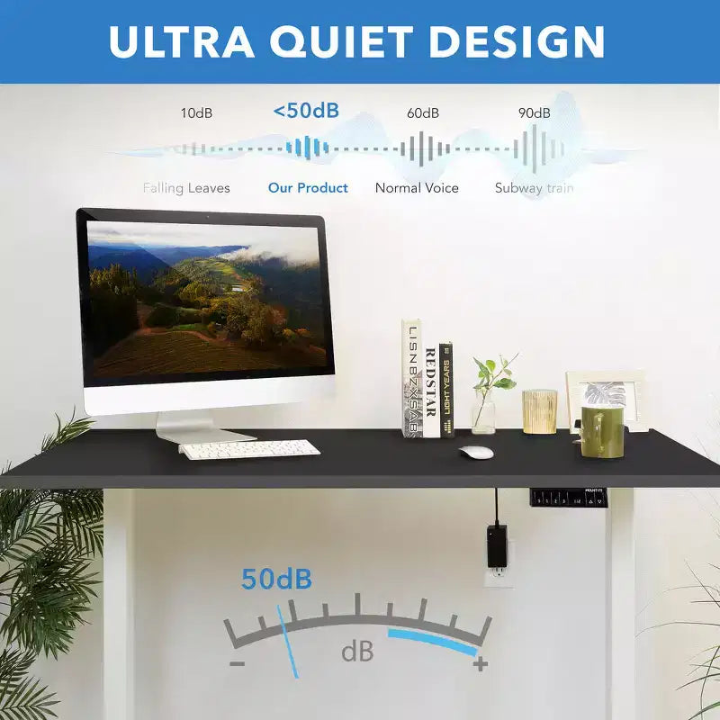 Bureau électrique réglable en hauteur à double moteur avec plateau de 55 et piètement blanc