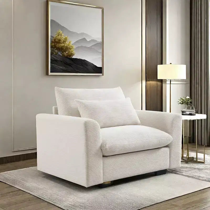 Fauteuil une place en velours côtelé avec assise profonde de 33.8 et coussin lombaire