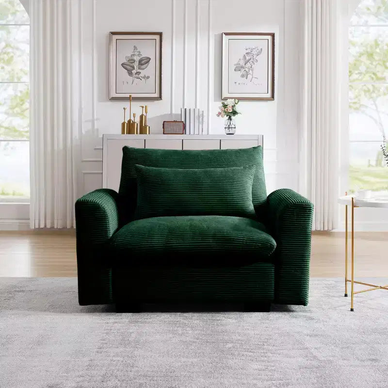 Fauteuil une place en velours côtelé avec assise profonde de 33.8 et coussin lombaire