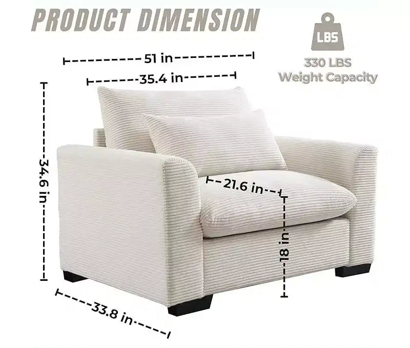 Fauteuil une place en velours côtelé avec assise profonde de 33.8 et coussin lombaire
