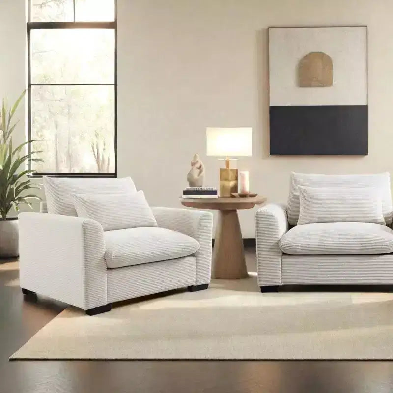 Fauteuil une place en velours côtelé avec assise profonde de 33.8 et coussin lombaire