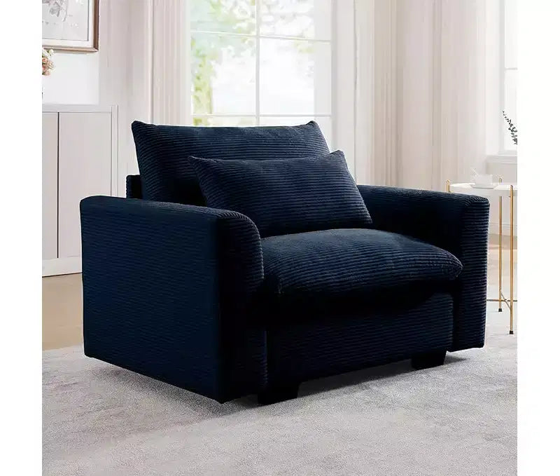 Fauteuil une place en velours côtelé avec assise profonde de 33.8 et coussin lombaire