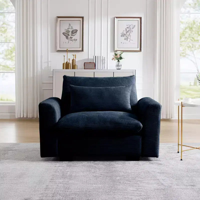 Fauteuil une place en velours côtelé avec assise profonde de 33.8 et coussin lombaire
