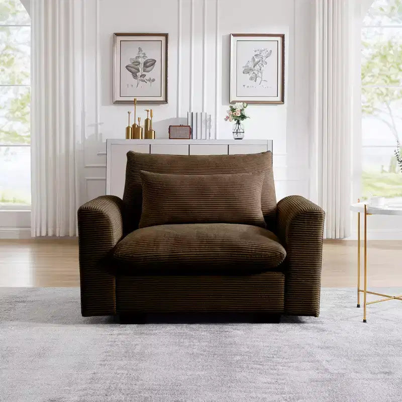 Fauteuil une place en velours côtelé avec assise profonde de 33.8 et coussin lombaire