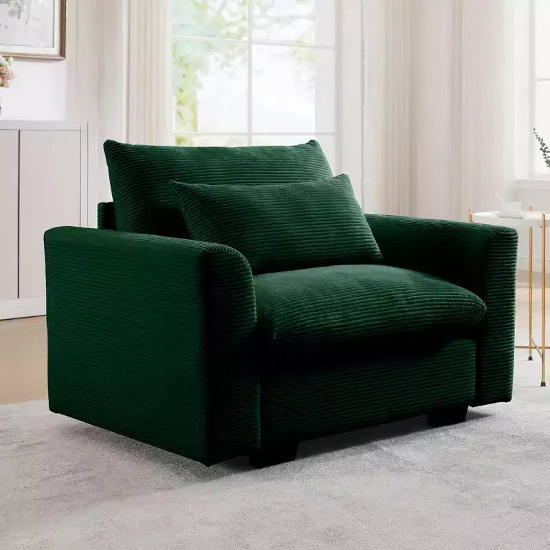 Fauteuil une place en velours côtelé avec assise profonde de 33.8 et coussin lombaire