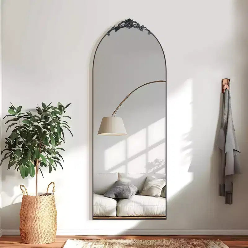 Espejo de cuerpo entero vintage arqueado, espejo de suelo para tocador
