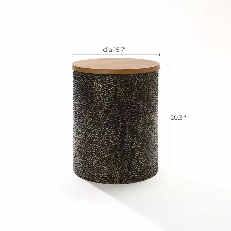 Table d’appoint ronde de 20.3, en fer avec plateau en bois, noir et doré martelé, petite table d’appoint multicolore pour le salon, la chambre ou près du canapé