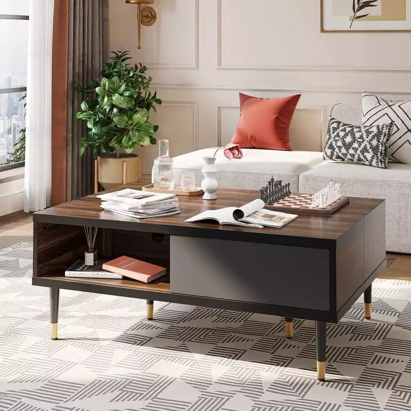 Mueble de TV de 80 pulgadas de estilo moderno de mediados de siglo, para televisores de hasta 85 pulgadas, consola de TV larga 2 en 1, mesa de centro cuadrada con puerta corrediza