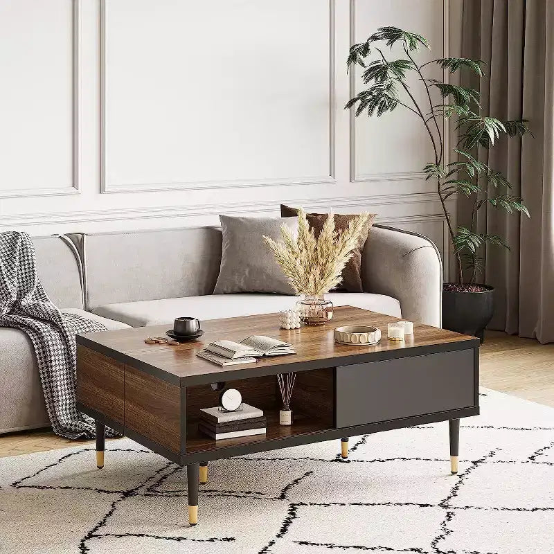 Mueble de TV de 80 pulgadas de estilo moderno de mediados de siglo, para televisores de hasta 85 pulgadas, consola de TV larga 2 en 1, mesa de centro cuadrada con puerta corrediza