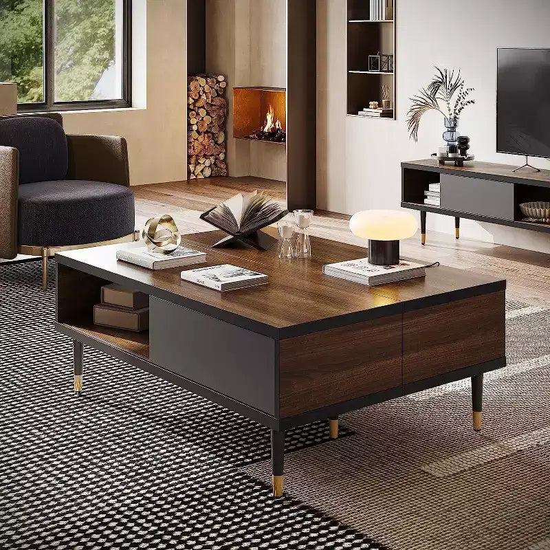 Mueble de TV de 80 pulgadas de estilo moderno de mediados de siglo, para televisores de hasta 85 pulgadas, consola de TV larga 2 en 1, mesa de centro cuadrada con puerta corrediza