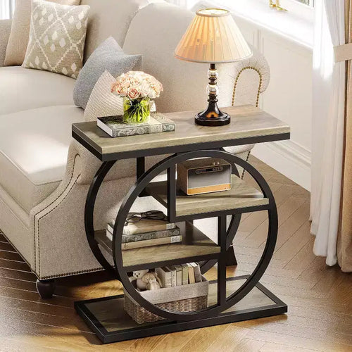 Table d’appoint à 4 niveaux, table de chevet étroite avec étagère de rangement