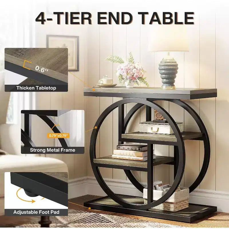 Table d’appoint à 4 niveaux, table de chevet étroite avec étagère de rangement