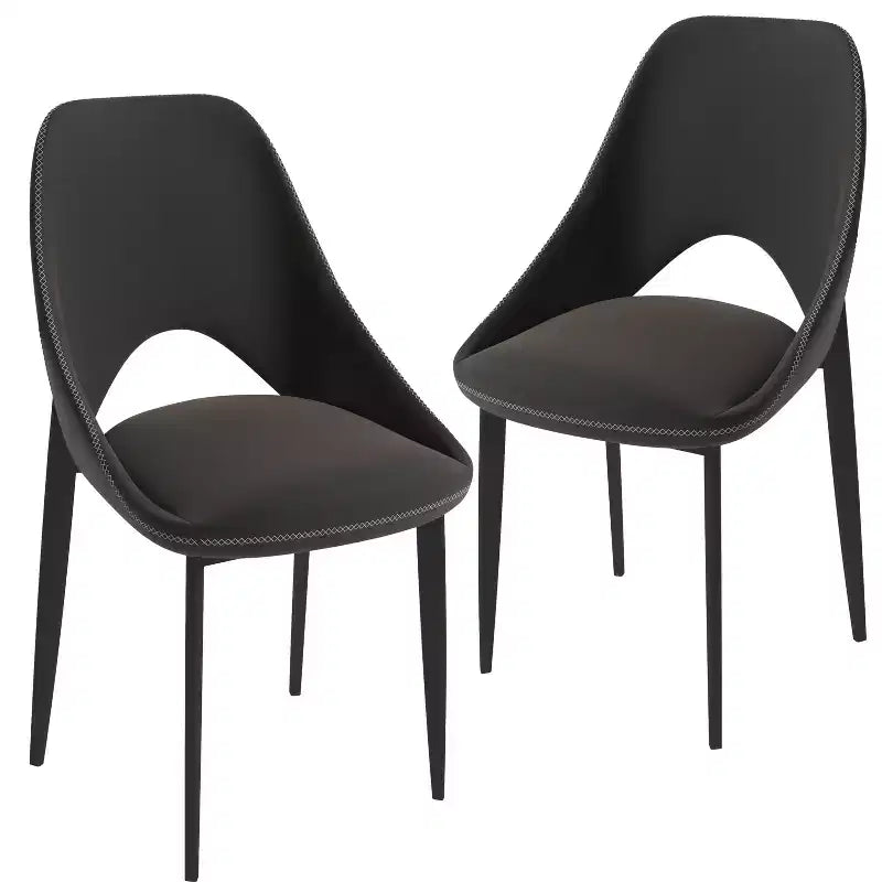 LeisureMod Amalfi Collection Upholstered Dining Chairs Set of 2  Curved Open Back Design with Powder-Coated Iron Legs for Kitchen &amp; Dining Room
