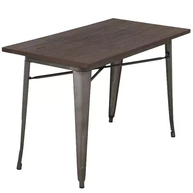 FDW Metal Dining Table Rust-Proof Kitchen Table Bar Coffee Table with Metal Frame &amp; Wood Top Indoor Outdoor Metal Base Table