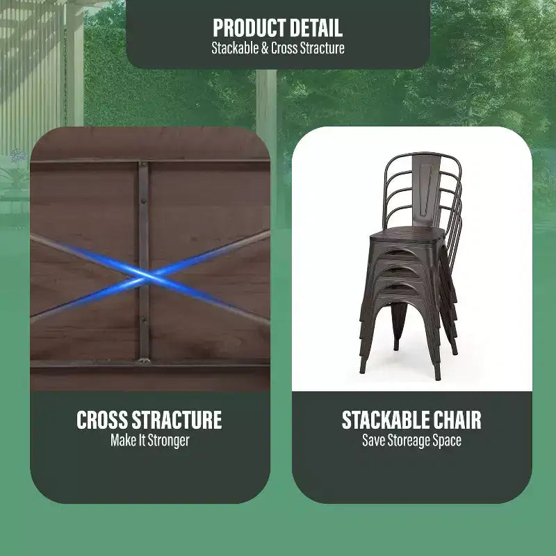 Table de salle à manger en métal antirouille, table de cuisine, de bar ou de café avec piètement en métal et plateau en bois, pour l’intérieur et l’extérieur