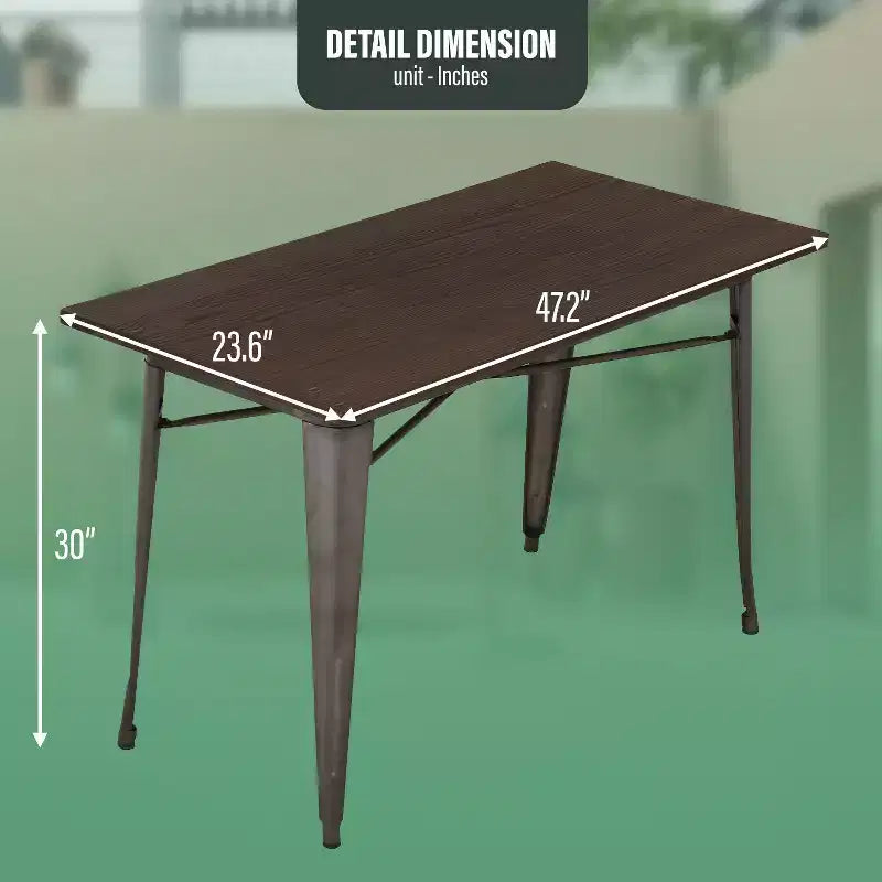 Table de salle à manger en métal antirouille, table de cuisine, de bar ou de café avec piètement en métal et plateau en bois, pour l’intérieur et l’extérieur