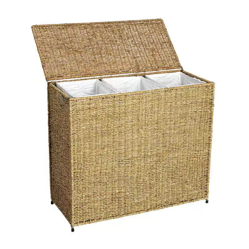 Panier à linge à 3 compartiments, en osier