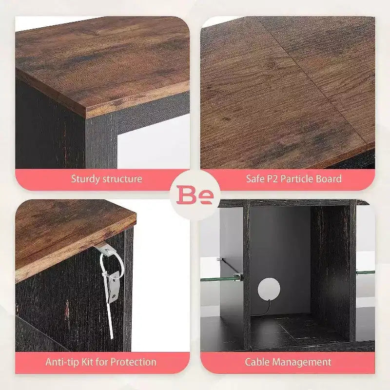 Mueble para TV de 70 pulgadas, para televisores de hasta 75 pulgadas, centro de entretenimiento y consola multimedia con estantes ajustables de vidrio templado y almacenamiento cerrado para la sala de estar