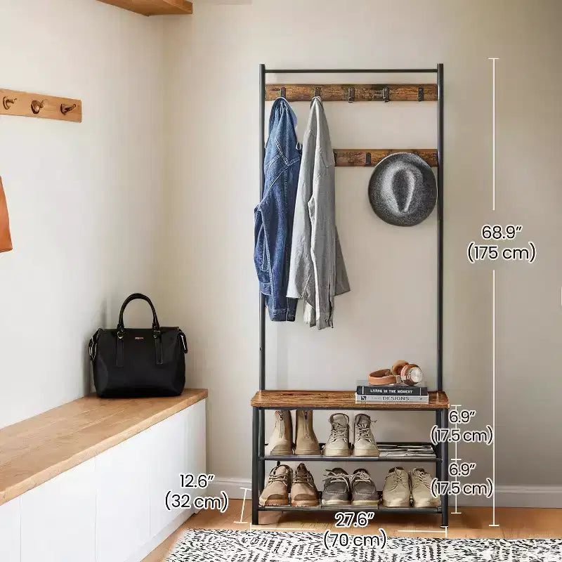 Porte-manteau avec banc à chaussures et rangement pour l’entrée