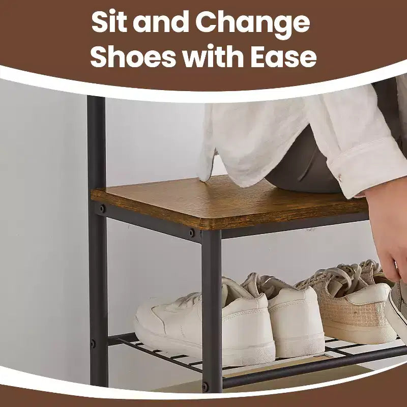 Porte-manteau avec banc à chaussures et rangement pour l’entrée