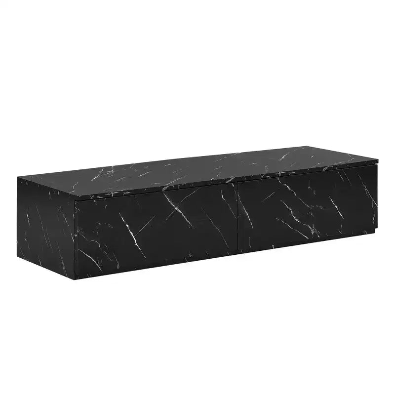 Mueble para TV de 79W para televisores de hasta 88'', centro de entretenimiento de configuración libre con 4 cajones de almacenamiento y acabado de imitación mármol y veta de nogal