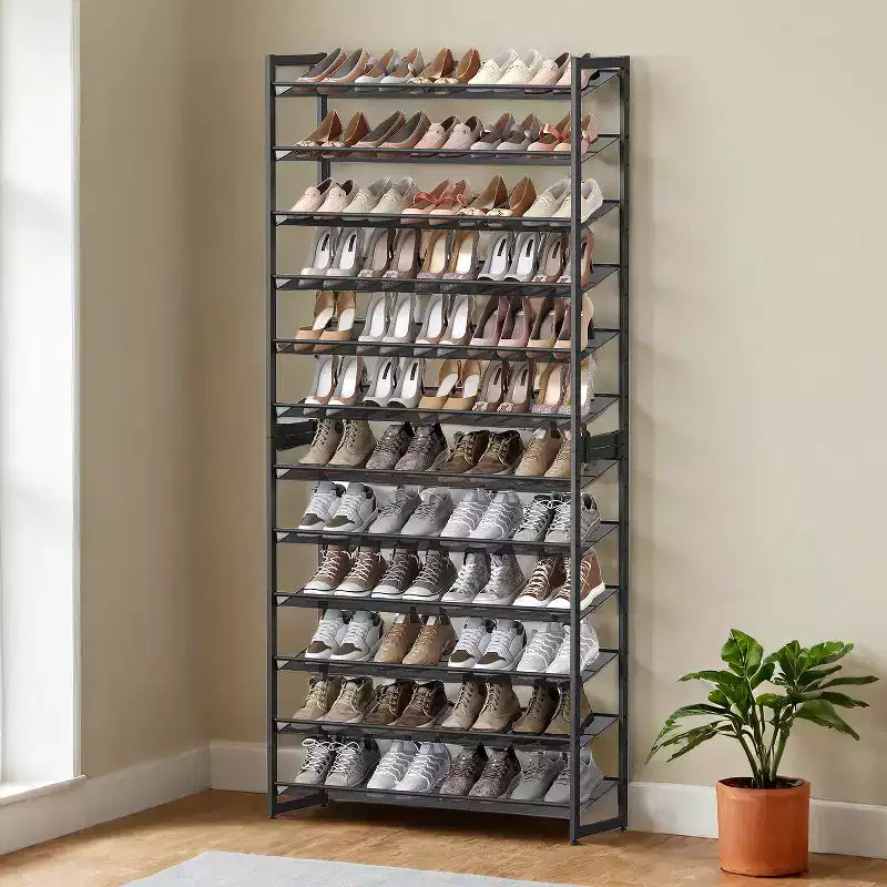 Étagère à chaussures, organisateur à 12 niveaux, rangement à chaussures en métal pour garage et entrée, lot de 2 étagères empilables à 6 niveaux, peut accueillir 48-60 paires