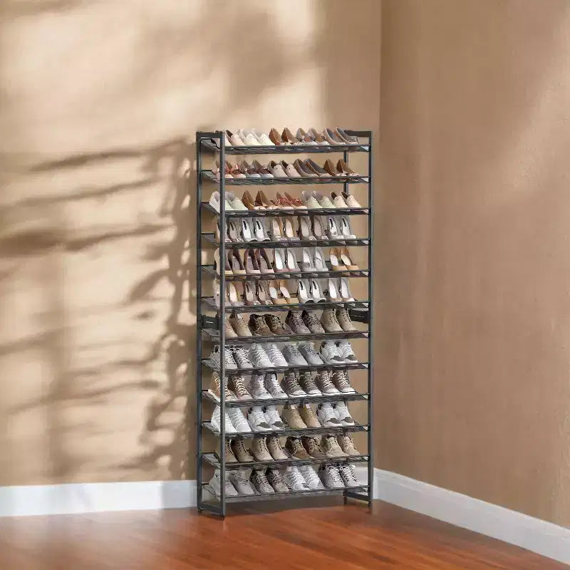 Étagère à chaussures, organisateur à 12 niveaux, rangement à chaussures en métal pour garage et entrée, lot de 2 étagères empilables à 6 niveaux, peut accueillir 48-60 paires