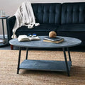 Table basse ovale avec étagère de rangement, ardoise rustique, béton et métal noir