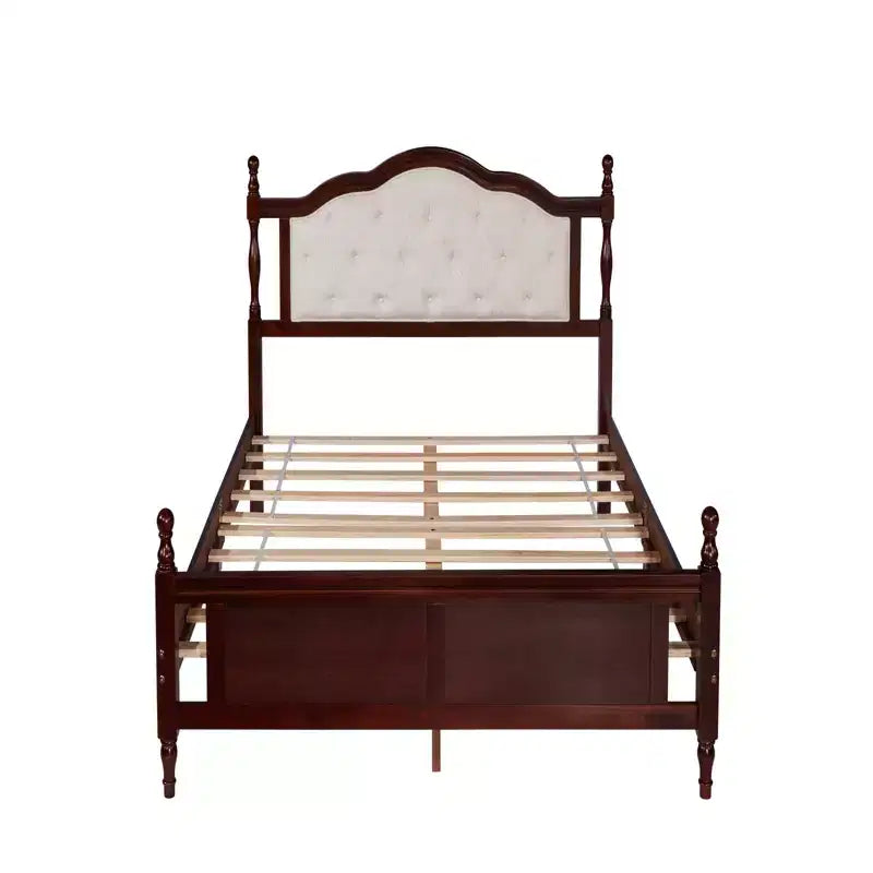 Estructura de cama con cabecero, cama de plataforma de madera rústica, soporte de láminas de madera, no necesita somier, fácil de montar