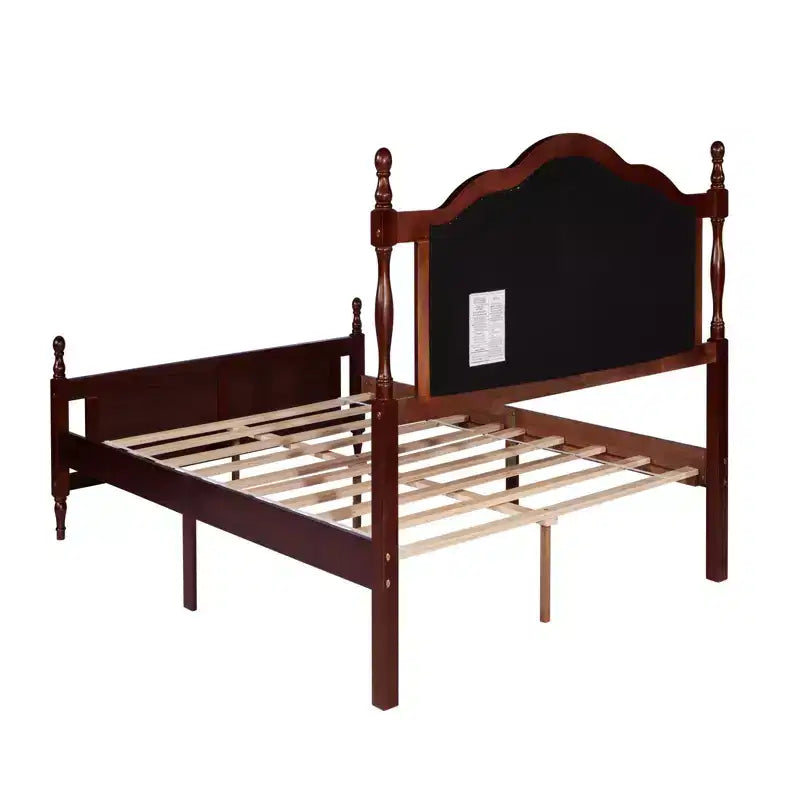 Estructura de cama con cabecero, cama de plataforma de madera rústica, soporte de láminas de madera, no necesita somier, fácil de montar
