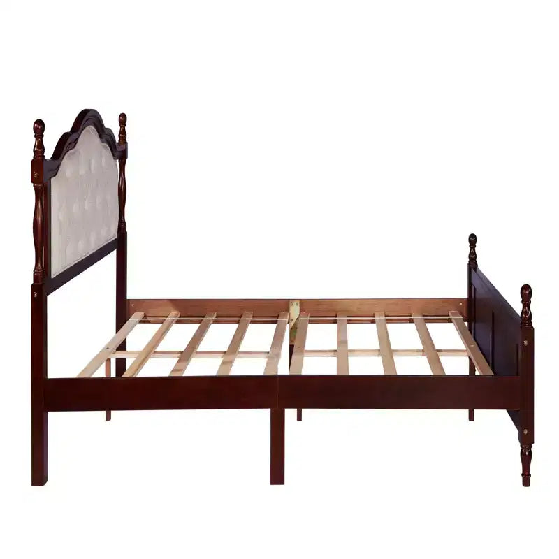 Estructura de cama con cabecero, cama de plataforma de madera rústica, soporte de láminas de madera, no necesita somier, fácil de montar