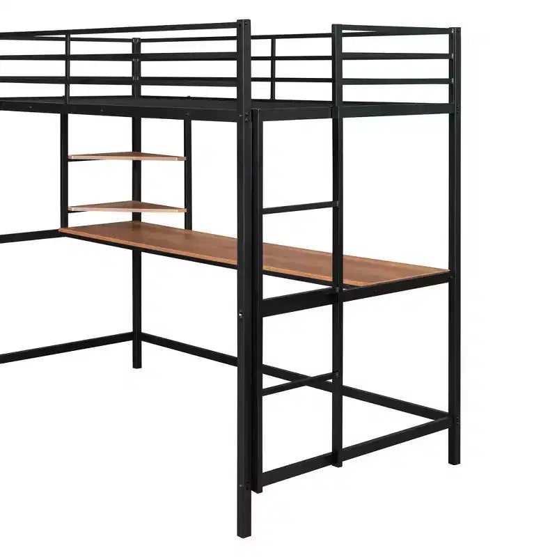 Lit mezzanine en métal avec bureau et étagères