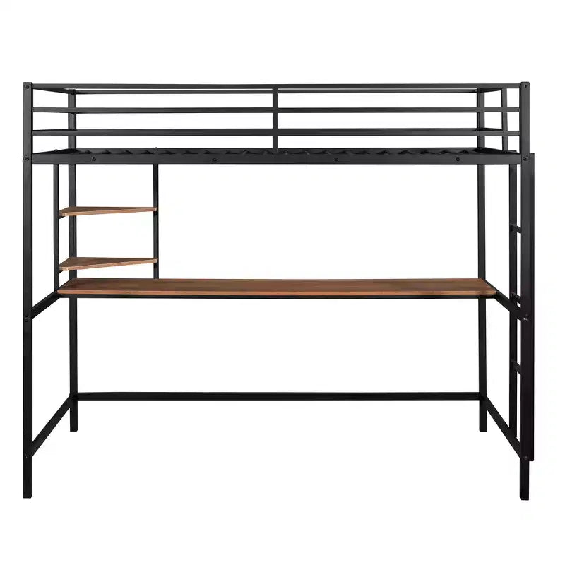 Lit mezzanine en métal avec bureau et étagères