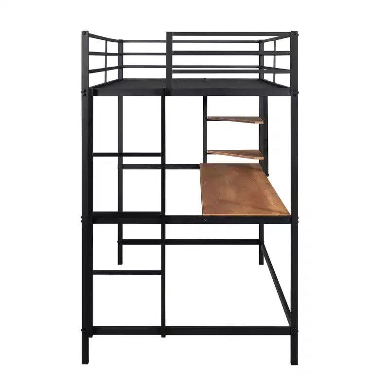 Lit mezzanine en métal avec bureau et étagères