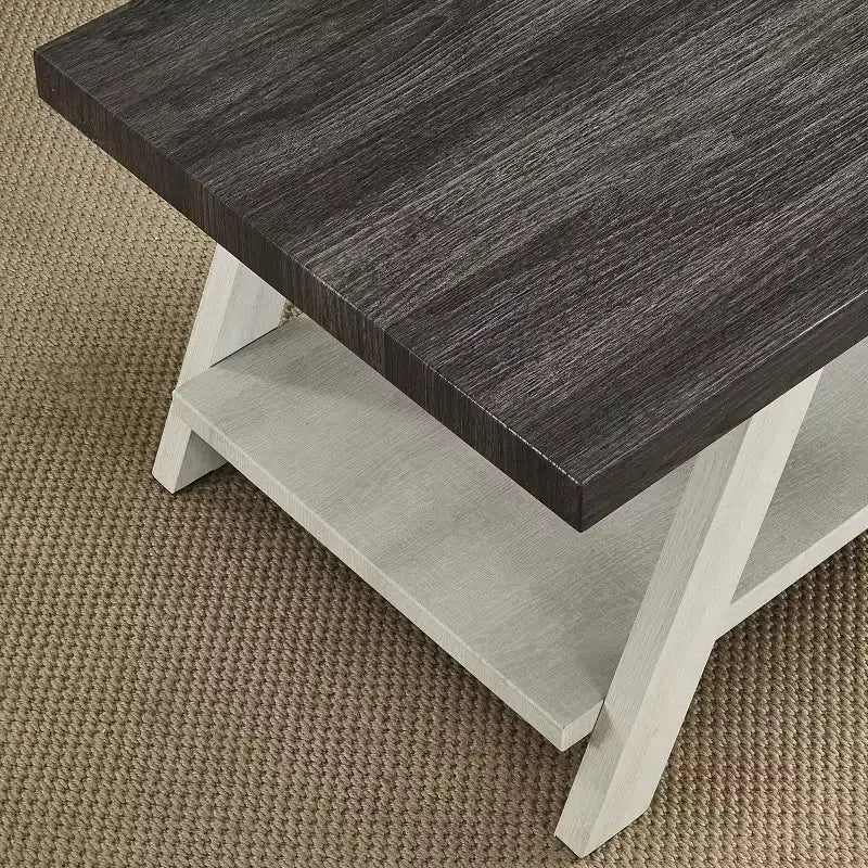 Table d’appoint contemporaine avec étagère en bois bicolore, charbon patiné et beige