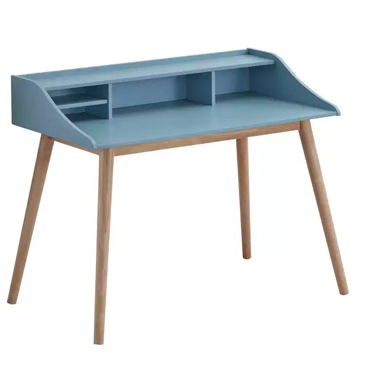 Bureau d’écriture en bois moderne du milieu du siècle avec surmeuble, bleu