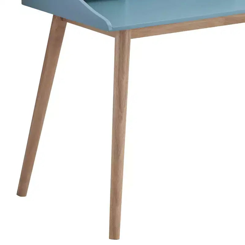 Bureau d’écriture en bois moderne du milieu du siècle avec surmeuble, bleu
