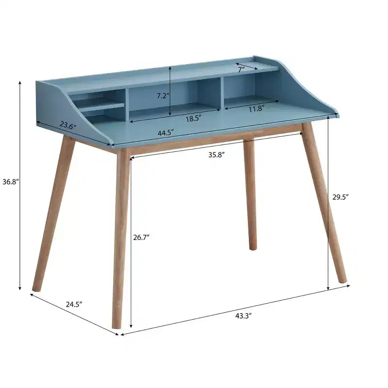 Bureau d’écriture en bois moderne du milieu du siècle avec surmeuble, bleu
