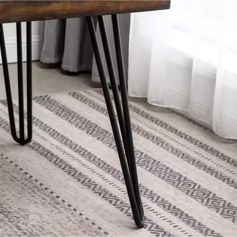 Table de salle à manger industrielle en métal avec pieds en épingle à cheveux, pin foncé rustique