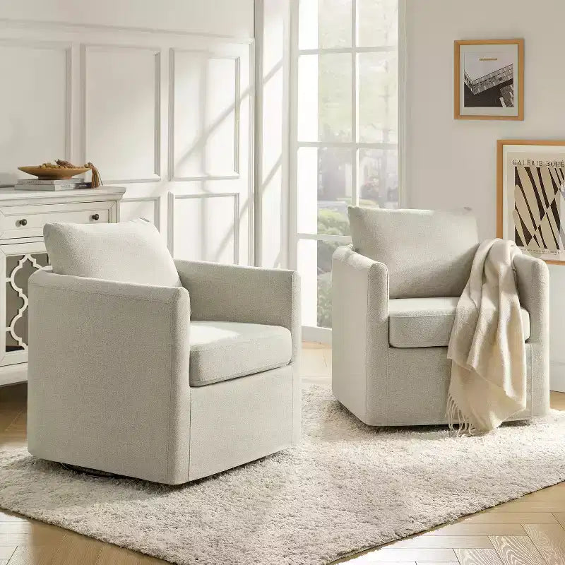 Juego de 2 sillones giratorios con funda, tela texturizada y reposabrazos acampanados