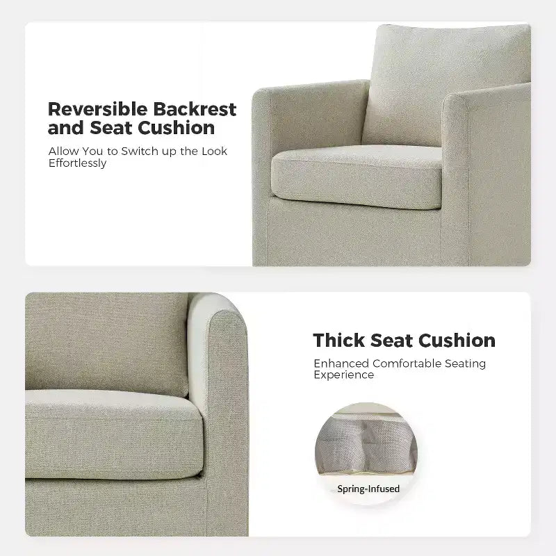 Juego de 2 sillones giratorios con funda, tela texturizada y reposabrazos acampanados