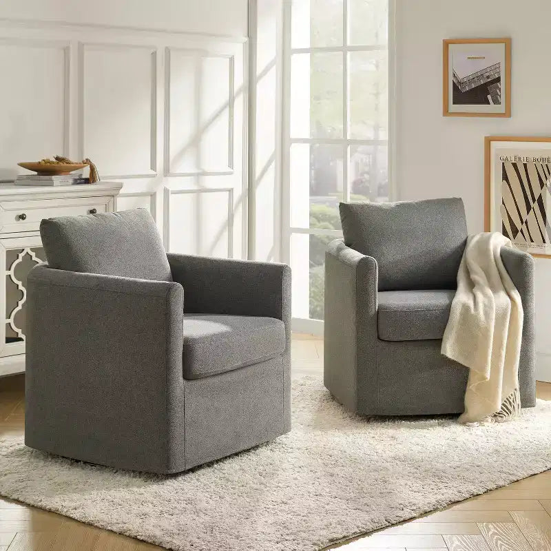 Lot de 2 fauteuils pivotants à housse amovible, tissu texturé et accoudoirs évasés