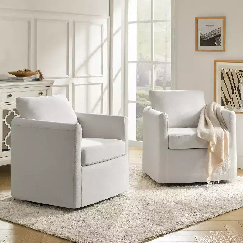 Juego de 2 sillones giratorios con funda, tela texturizada y reposabrazos acampanados