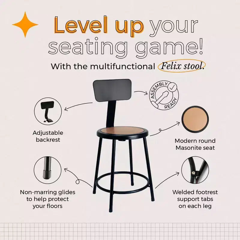 Taburete de bar para altura de barra de la colección Steel, con respaldo